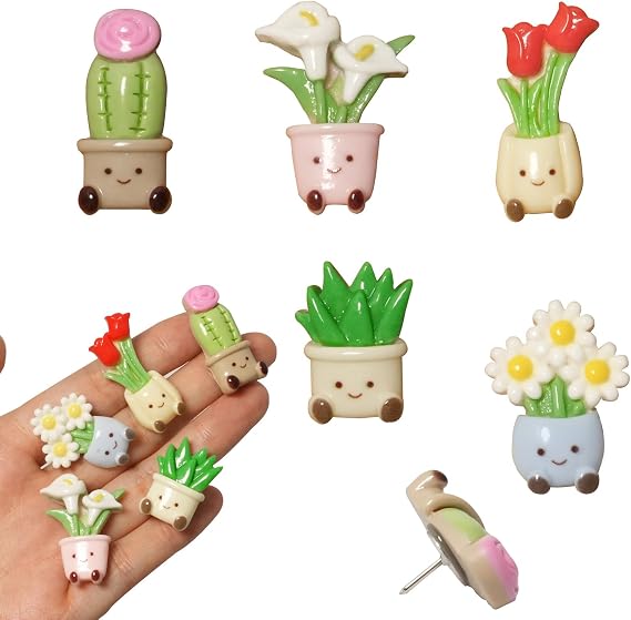 50 PCS Smiling Face Flowerpot Push Pins Cute Thumb Tacks For Cork Board Bulletin Boards Photo Walls Maps Whiteboard Push Pins For Bulletin Board