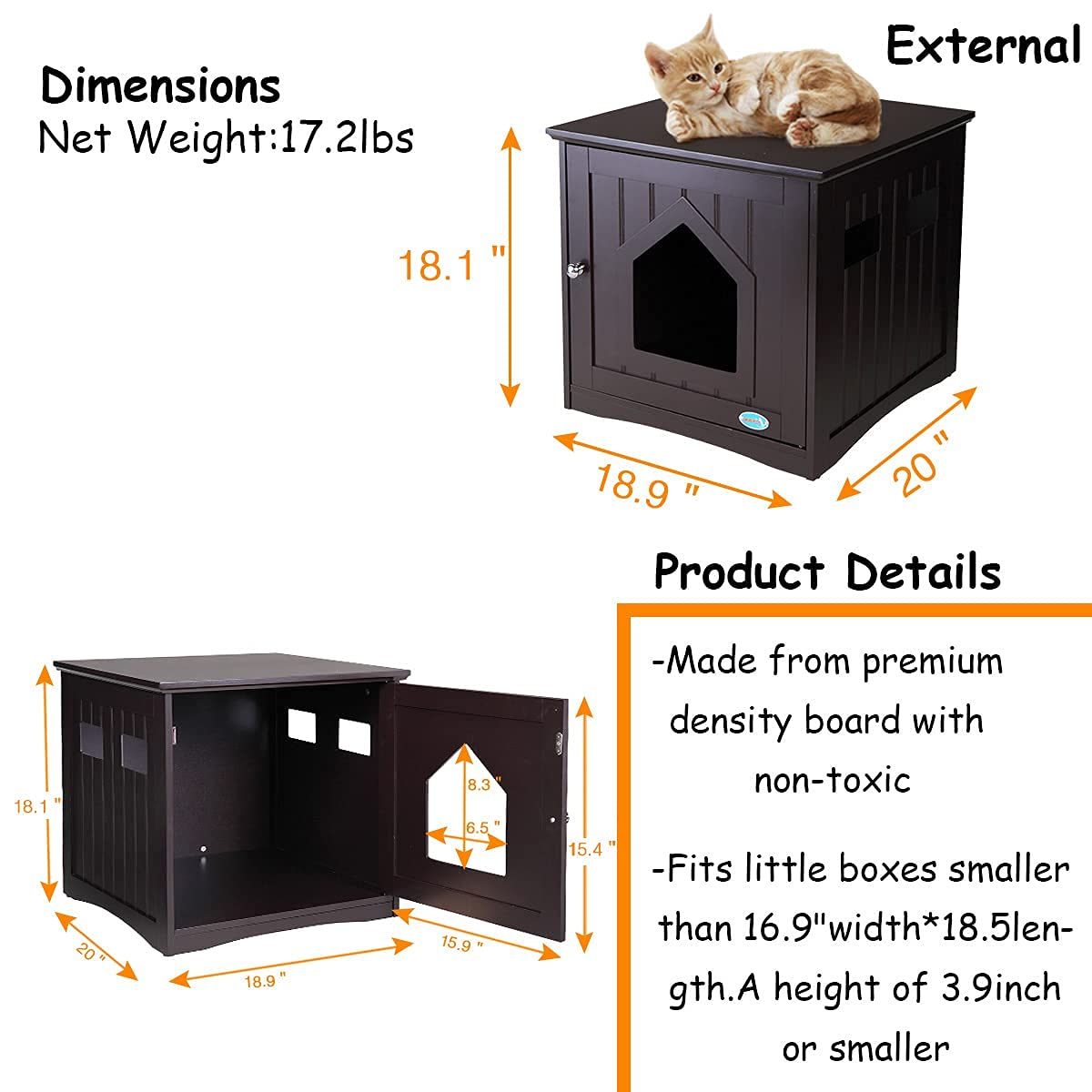 COZIWOW Nightstand Wodden Cat Home and Litter Box Enclosure w