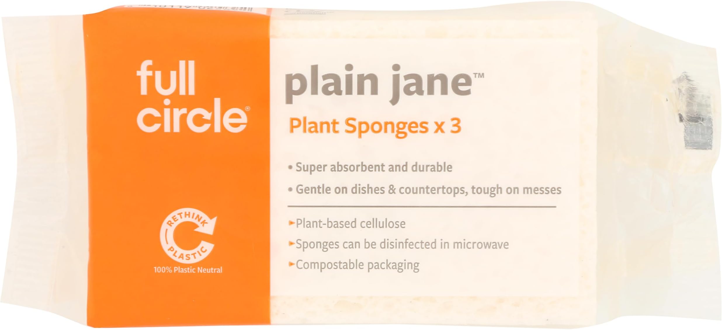 Full Circle Plain Jane Plant-Based Cellulose Sponge, Natural