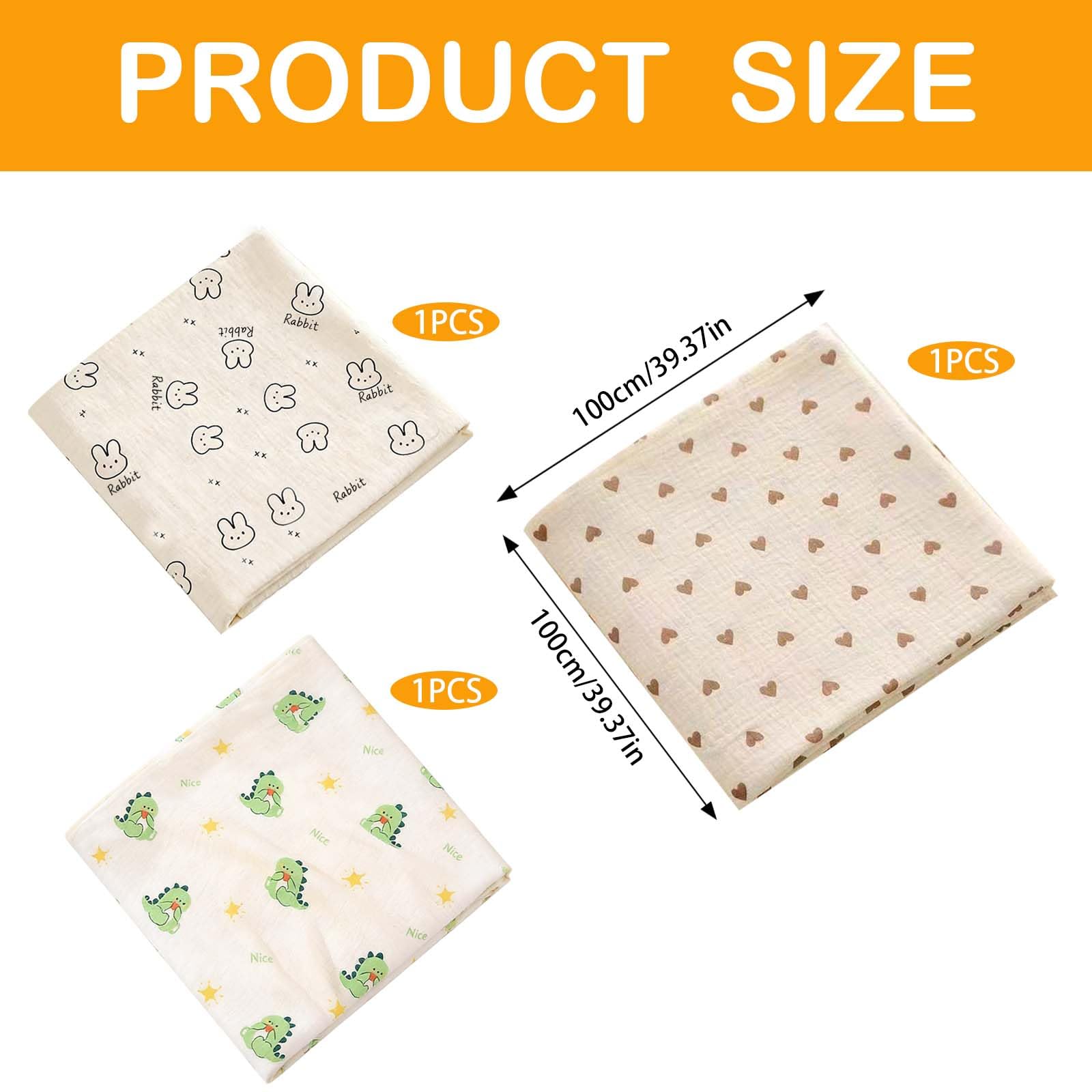 Rthynti 3 Pcs Muslin Cloths for Baby Heart Motif Cotton Baby Muslin Cloths 100×100 cm, Baby Blanket for Newborn New Baby Gifts for Moms - Image 2