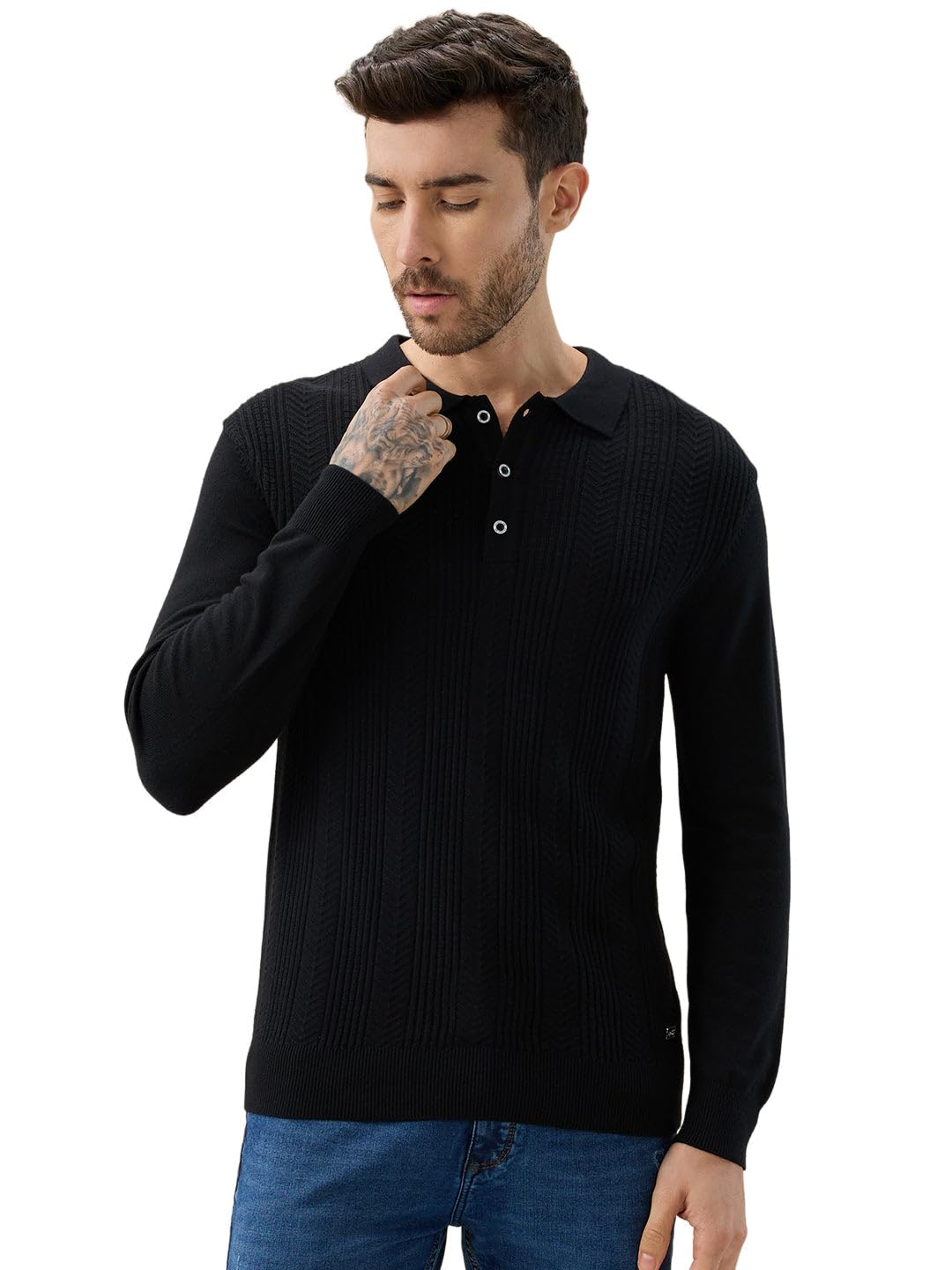 status quo Men's Solid Textured Polo Collar Full Sleeve Regular Fit Stylish Sweater-picture-23