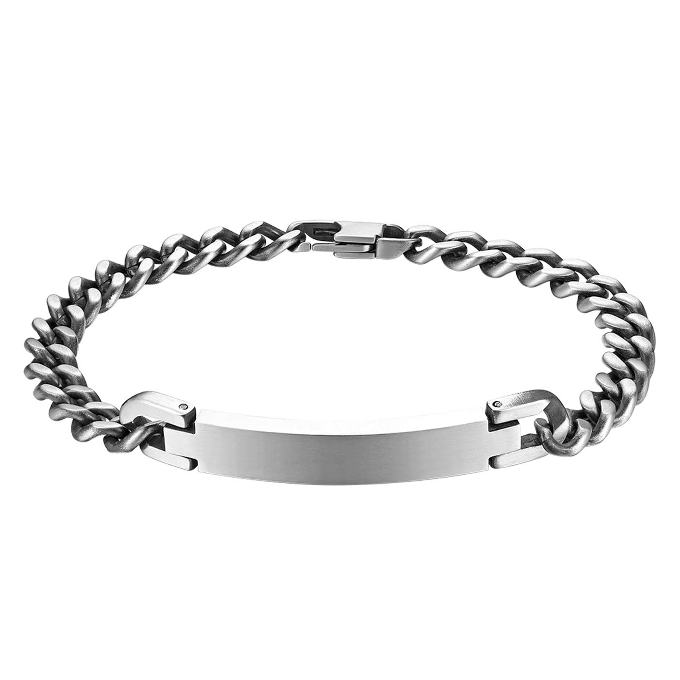 JewelryWe Schmuck Pärchen Armband mit Gravur, Personalisierbares Partnerarmband Freundschaftsarmband Edelstahl Panzerkette Paar Armbänder für Herren Damen, Sllber Gold Schwarz Rosegold
