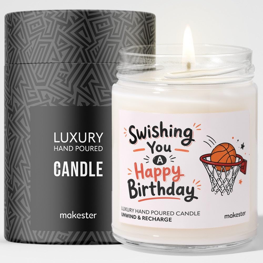 Birthday Gift for Basketball Player - Luxury Soy Wax Candle - Vanilla, Jasmine, Sugared Almond - Makester — image 1