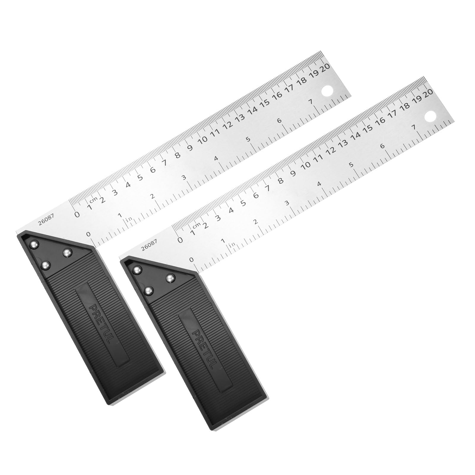 sourcing map 2Pcs Woodworking Square Ruler 20cm Stainless Steel Try Square Precision Framing Carpenter Tool Metal Right Angle Ruler with Plastic Handle for Professional Carpentry, Silver Black