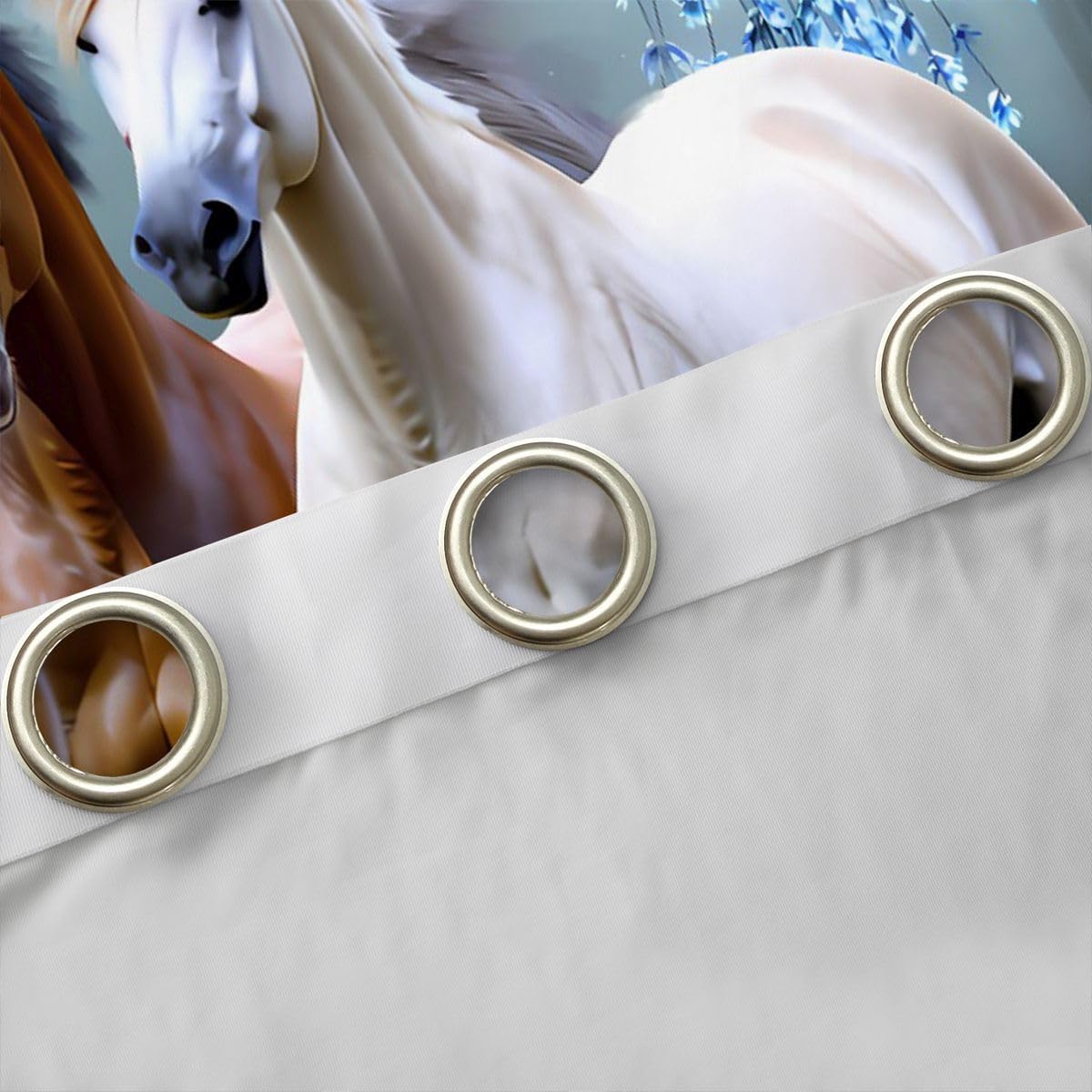 Boys Horse Curtains Cherry Blossom Branches Steed Kids Window Curtains for Bedroom Living Room for Girls Teens Galloping Horse Window Drapes Dreamy Blue Decor Window Treatments 42W X 63L，2 Panels