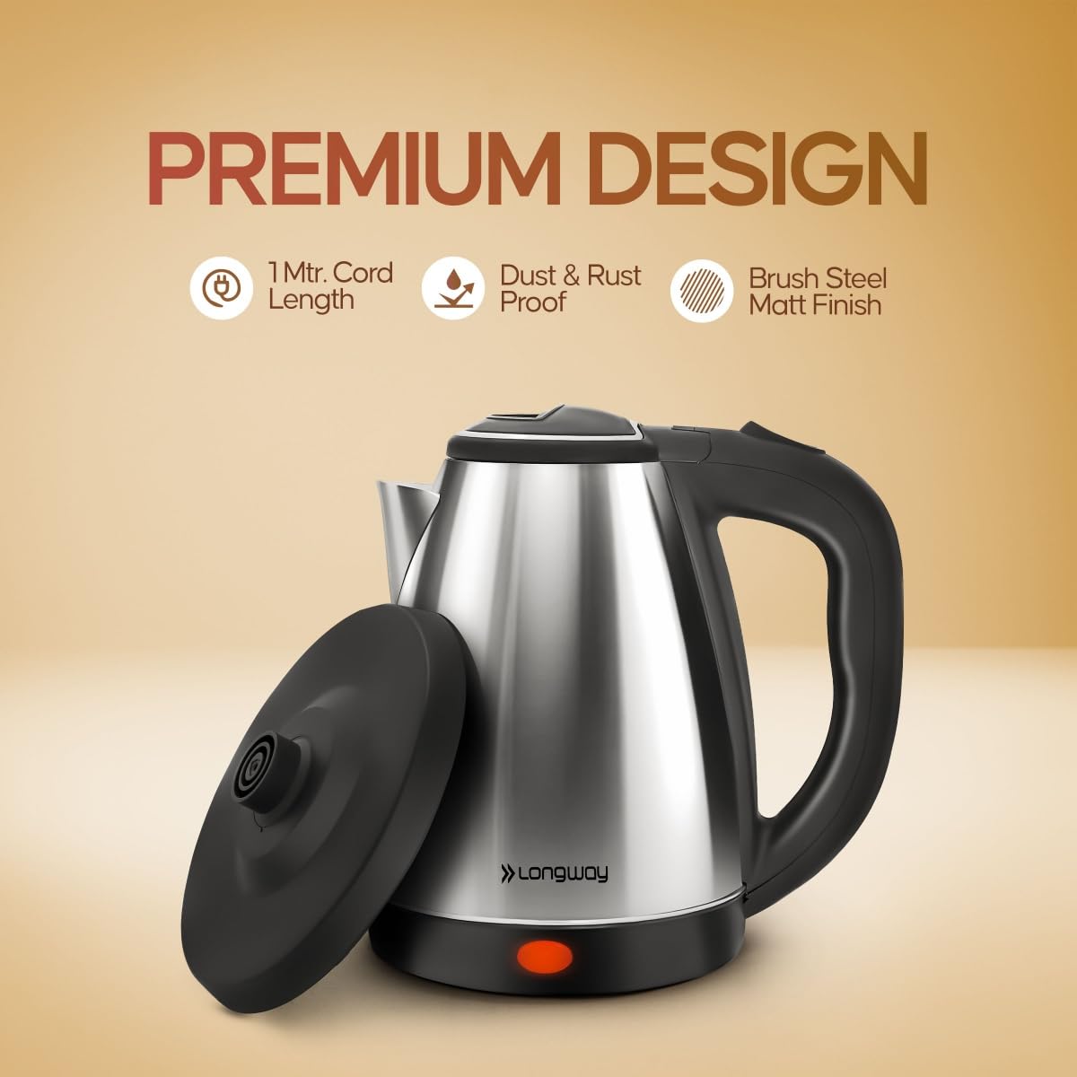 Longway Kestro 2 Liter Electric Kettle with Stainless Steel Body for Boiling (Black & Silver, 1500 Watt) 2