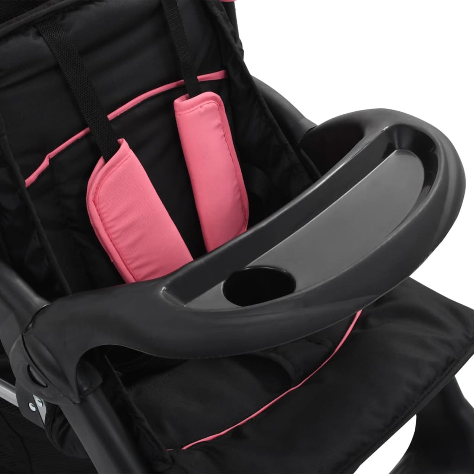 Passeggino Gemellare a Tandem Rosa e Nero in Acciaio,Bebè e bimbi,Trasporto bebè,Passeggini(SPU:10157)