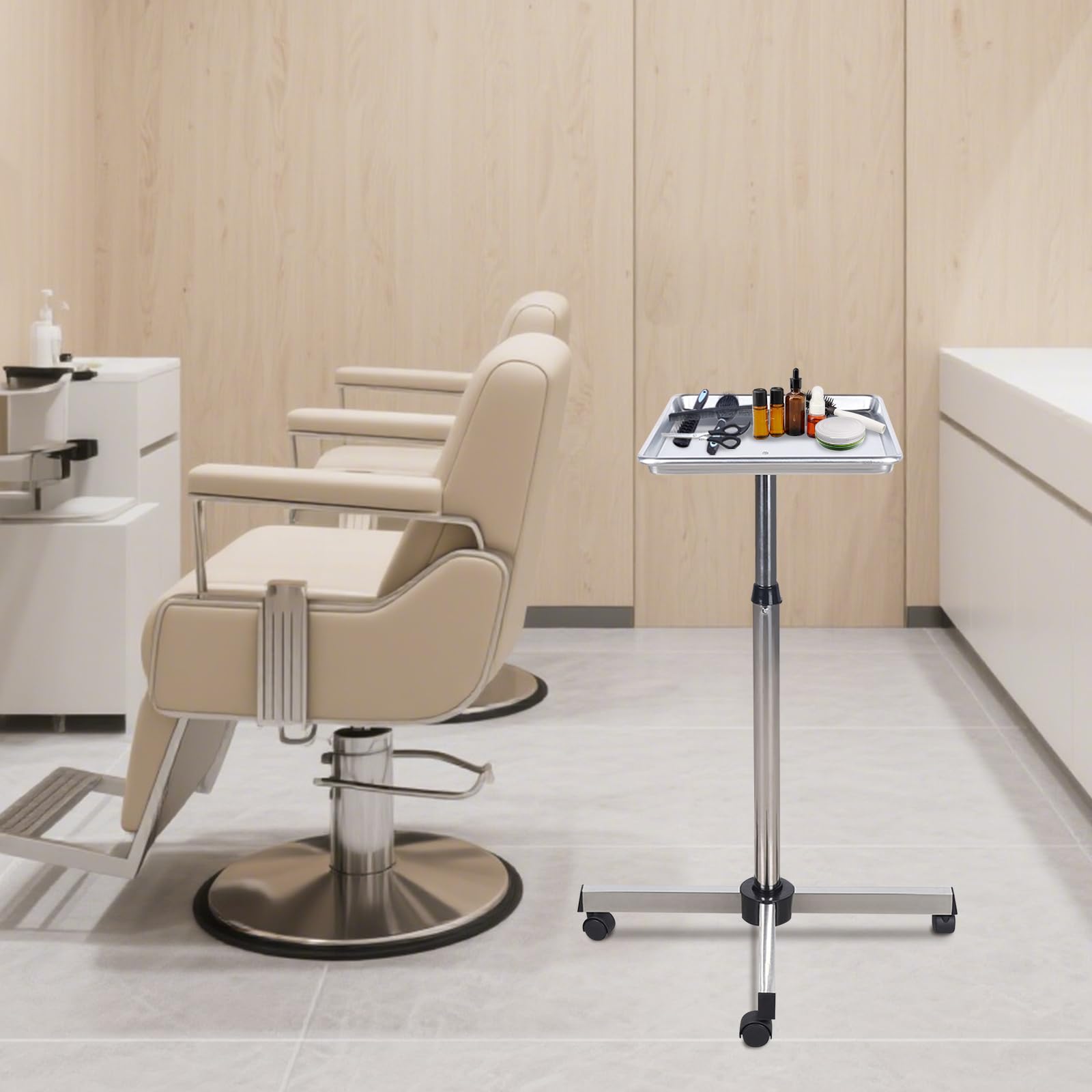 Mobiler Friseurwagen mit höhenverstellbarem Trolley Salonwagen Friseur Beauty Rollwagen Arbeitswagen Aluminium Beistellwagen Werkstattwagen Friseurbedarf Zubehör