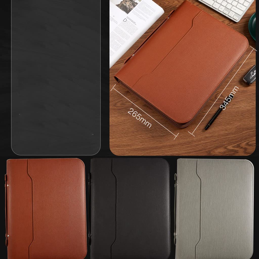 IBOWZ Cartella per Documenti in Pelle A4 Padfolio con Blocco Note con Custodia con Cerniera, Cartella di Presentazione e 4 Tasche Raccoglitore ad Anelli per Biglietti passaporto per Un Amico