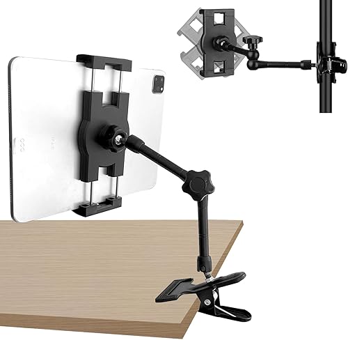 Soporte para tablet para escritoriomesacaballetetableroestante, brazo de aleación de aluminio ajustable de 360, soporte para iPad, compatible con