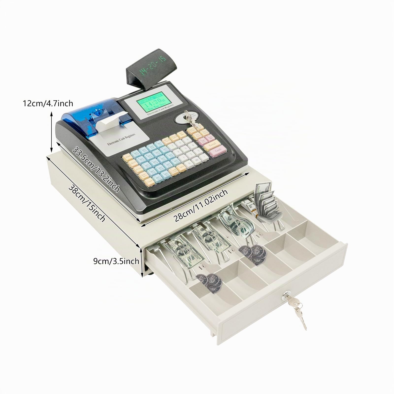 Caisse enregistreuse électronique à 48 touches, 100-240V, système de caisse pour la restauration et le commerce de détail, affichage LED pour clients, système POS avec tiroir-caisse verrouillable pour