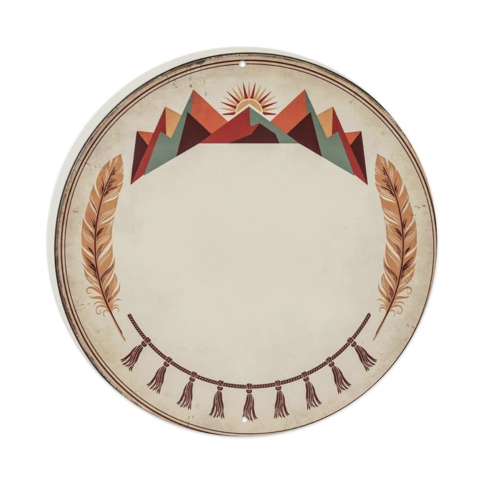 Southwestern Mountain Feather RoundSouthwestern Metal Tin Sign Plaque