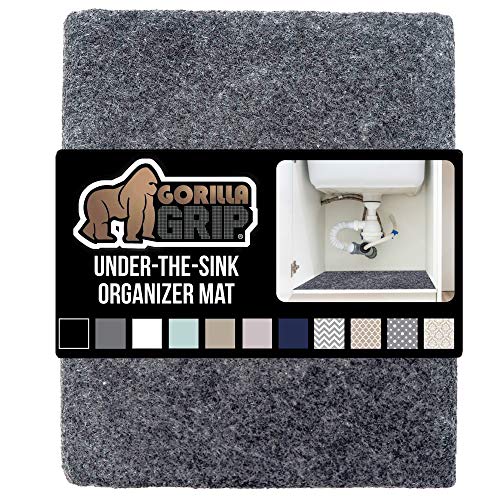 Gorilla Grip Original Premium Under Sink Mat Liner 24x30 Non-Adhesive Absorbent Organizer Mats Durable Strong Waterproof Cabinet Shelf Liners for Below Kitchen Sinks Bathroom Charcoal