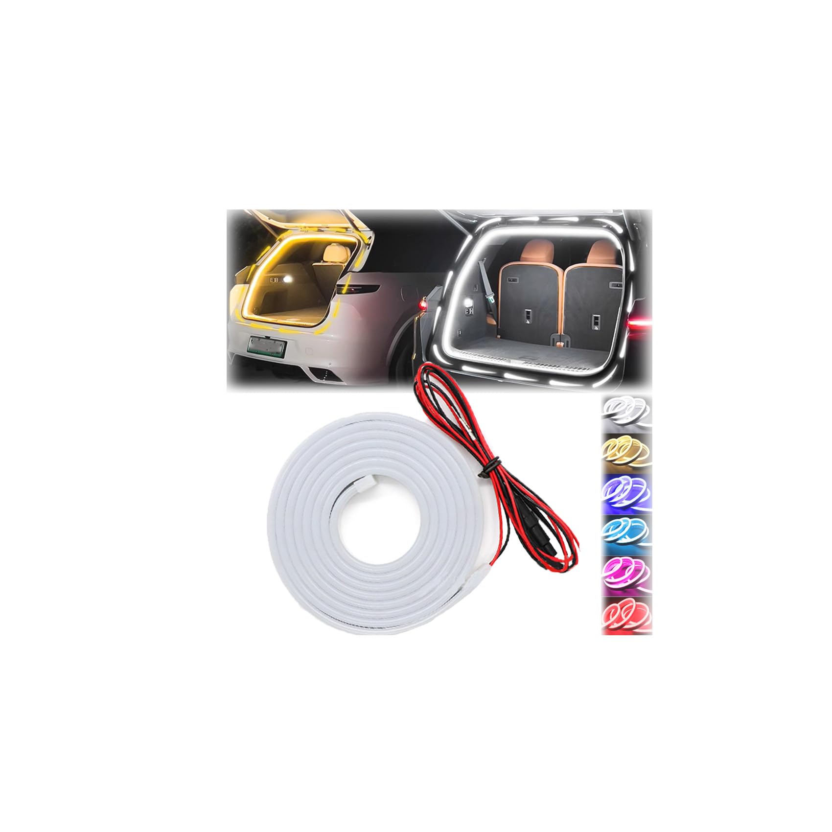 Dynamic Flowing Car Trunk Light Strip, 78/157 Inch Cuttable Car Trunk LED Light Strip, Universal Waterproof Cargo Ambient Lighting,Constant/Flowing, for SUV Vans (White,4m/157 in Constant)