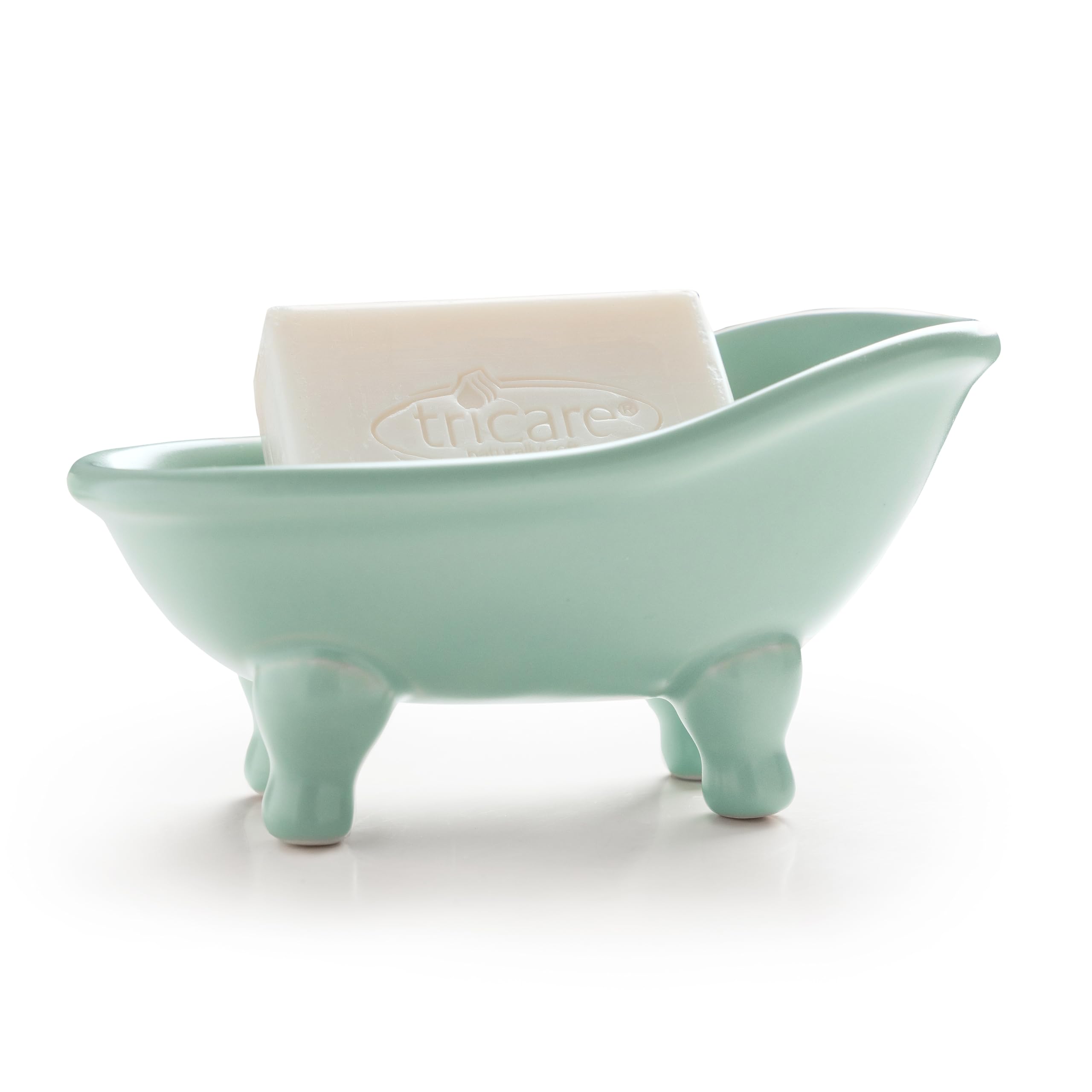 5.6" Ceramic Mini Bathtub Soap Dish Decortative Clawfoot Bathroom Soap Dish (Green)