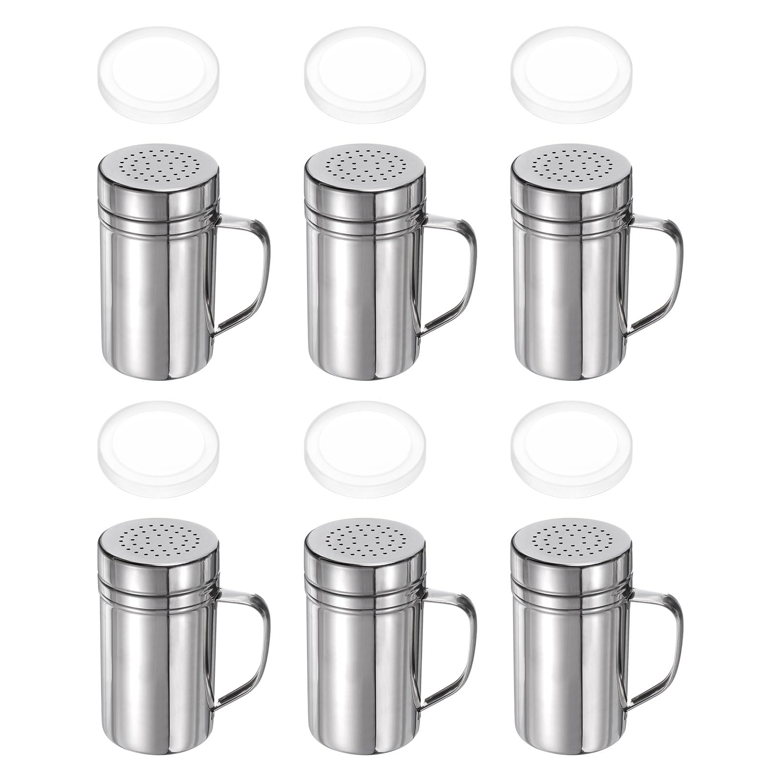 QUARKZMAN 6Pcs Saleros de Especias de Acero Inoxidable de 14 Onzas con Asa y Tapa para Sal, Azúcar, Harina