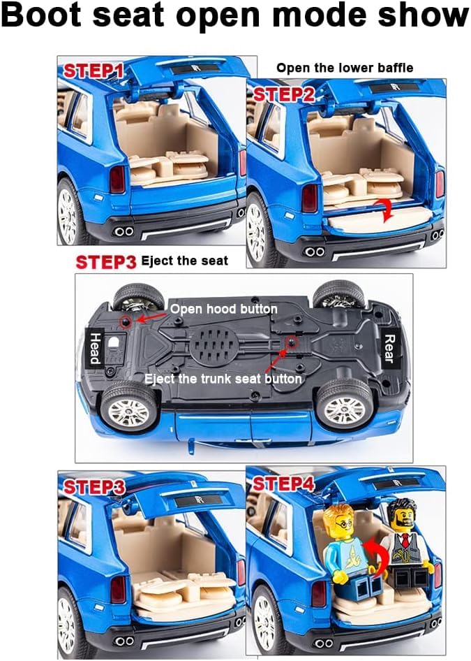 Image of Exquisite car Model 1 /24 Rolls-Royce CULLINAN Model Car,Zinc Alloy Pull Back Toy car with Sound and Light for Kids Boy Girl Gift. (Blue)