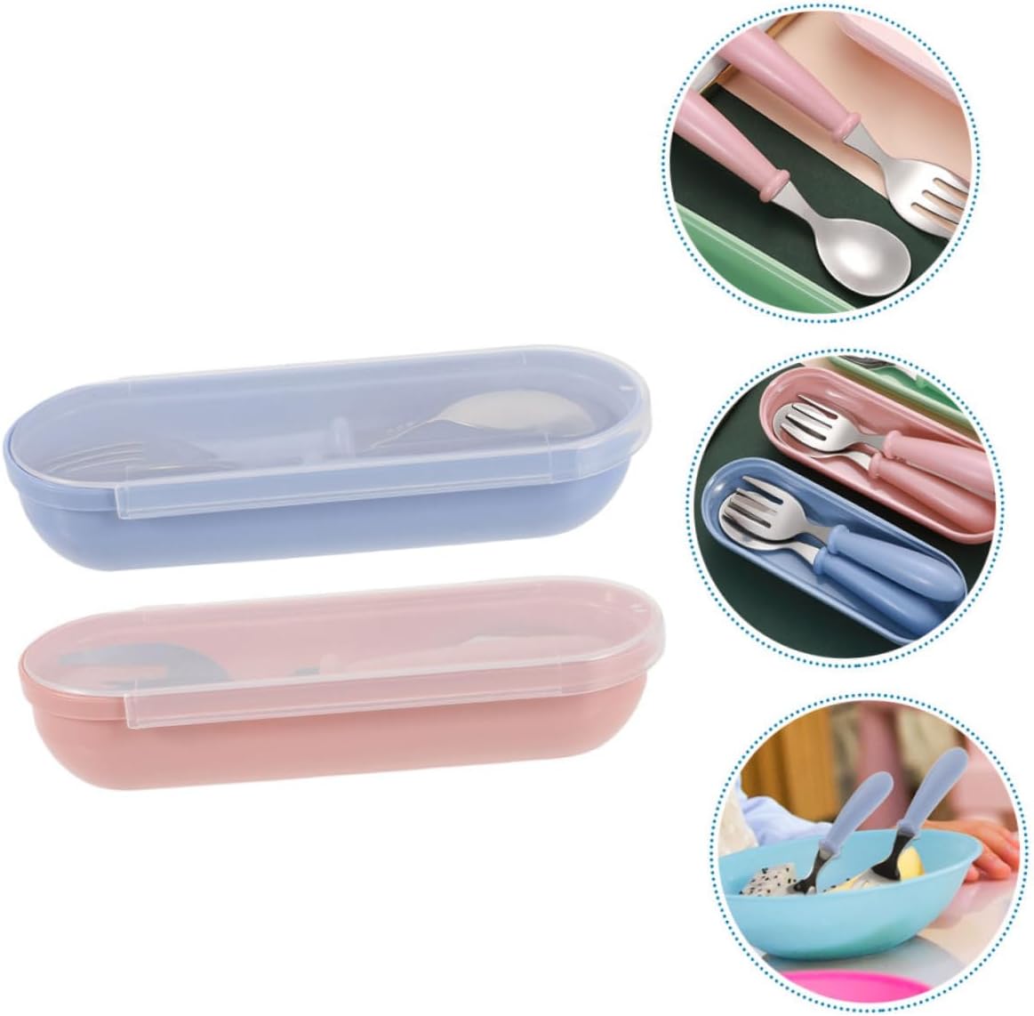BESPORTBLE 2 Sets Stainless Steel Cutlery with Plastic Handles Safe Fork and Spoon and Storage Boxes for Self Feeding