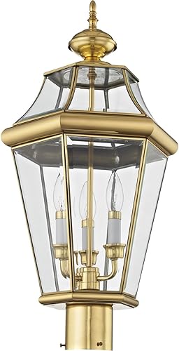 Miniatura 6 de Livex Lighting 2364-02 Poste al aire libre con pantallas de vidrio biselado transparente, latón pulido