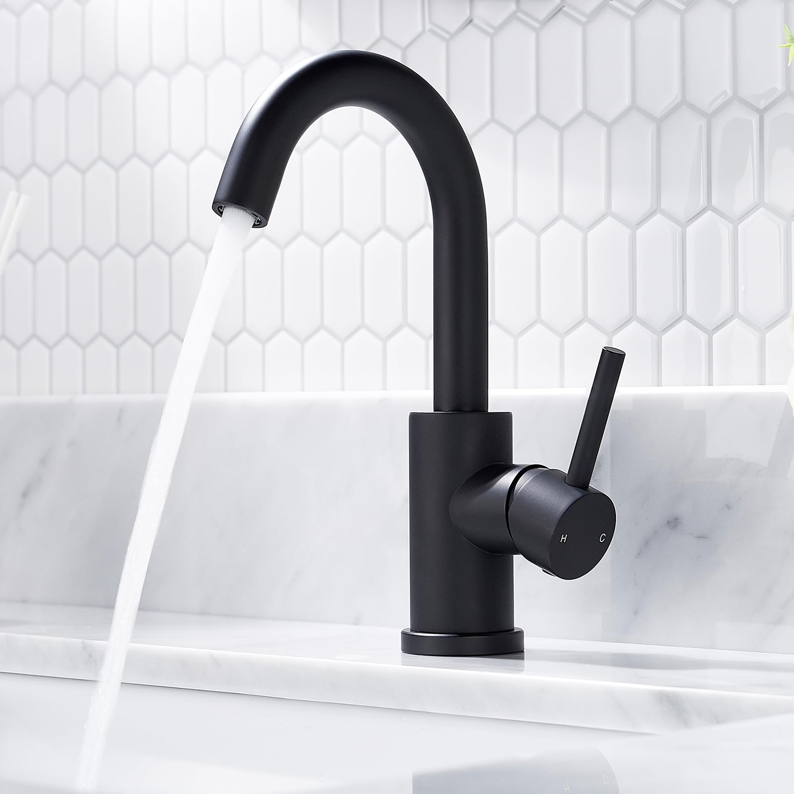 Rubinetto Bagno/Cucina Nero 360&deg; - Miscelatore Monocomando, Acciaio Inox, Altezza 25cm, Senza Piombo