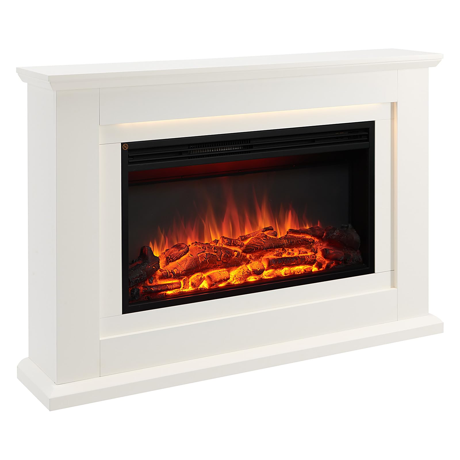 FLAMME 47 inch Electric Fire and Surround, Freestanding Suite, Evora White | 2kW Heater (1000W/2000W), 5 Brightness Levels, 13 Mood Lights, Remote Control, 7-Day Timer, Plug In, No Chimney Needed