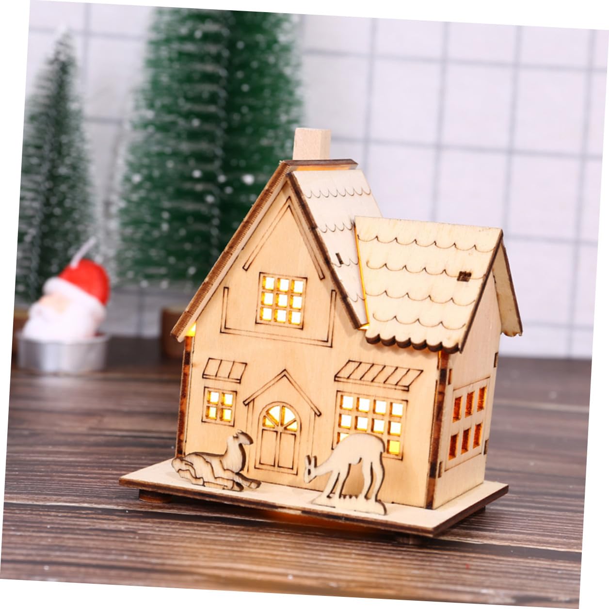 VALICLUD Legno Ornamento Casa Natale LED Luminoso Decorazione Scrivania Tavolo Addobbo Feste Atmosfera Calda Design Creativo Regalo Festivo