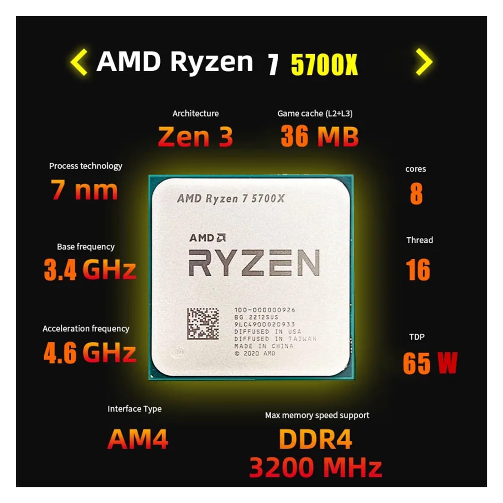 Amazon.com: YNRSUFW AMD Ryzen 7 5700X R7 5700X 3.4GHz Eight
