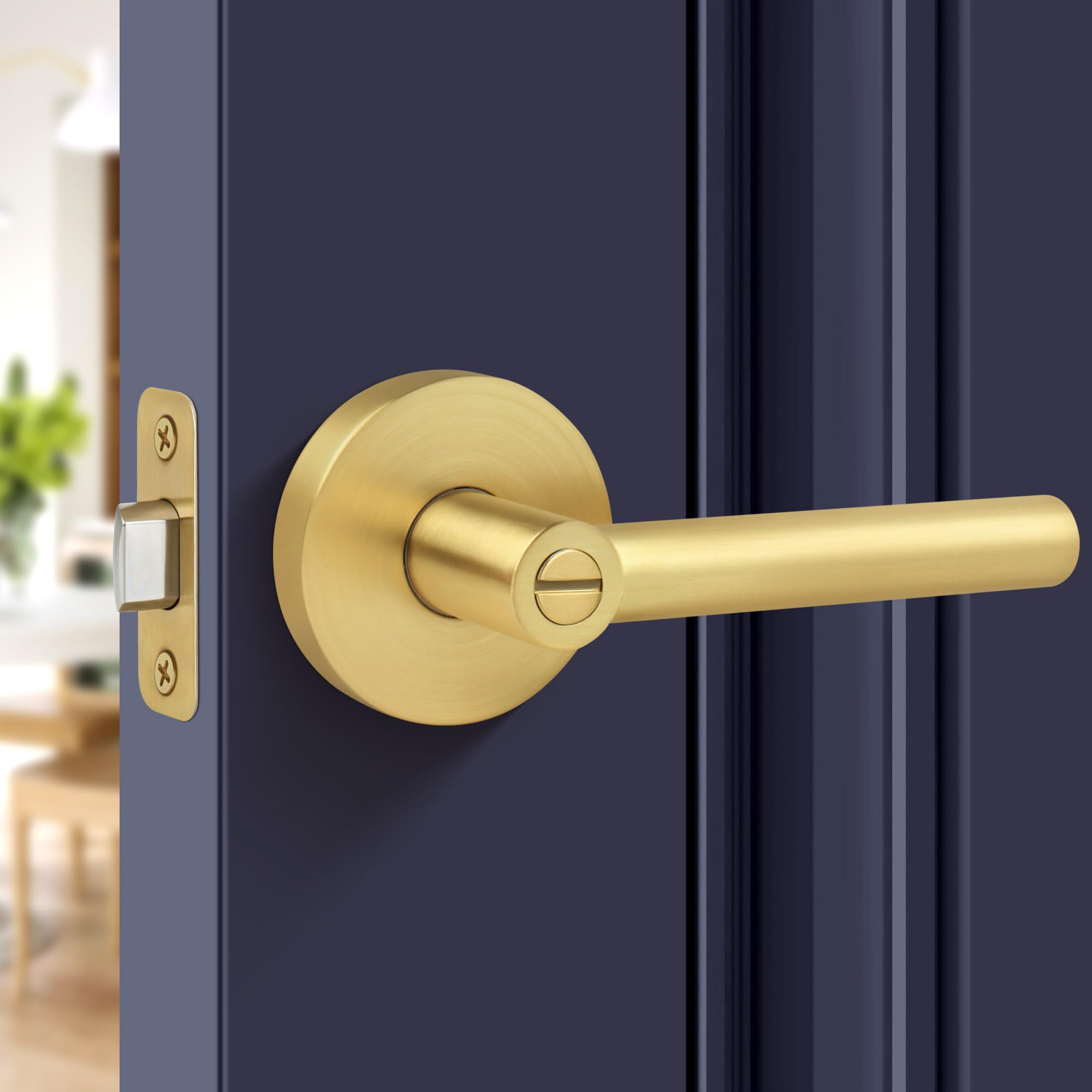 Gaurqiah Brushed Gold Door Handles, Privacy Door Lever, Heavy Duty Door Handle,Thumb-Turn Locking Inside,Round Design Reversible Door Lock for Hallway