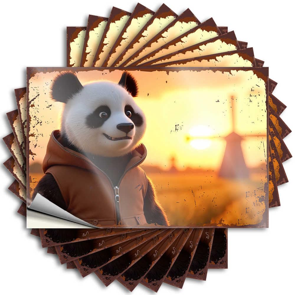 Panda in Hoodie: Sunset Serenity High Stickers | Goods Waterproof Vinyl Case Long Removable Decal Peel Stick(8X12CM)