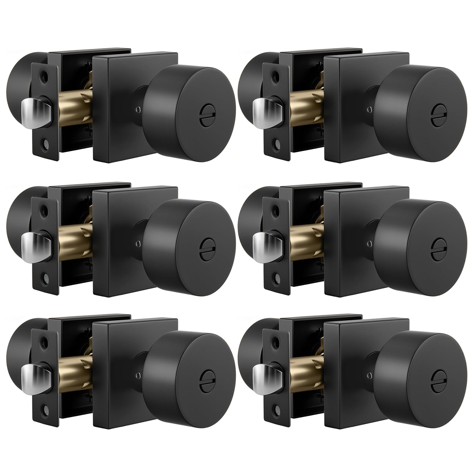Photo 1 of Goldenwarm Matte Black Privacy Door Knobs Interior, Zinc Alloy Matte Black Door Knob, Modern Keyless Bedroom Bathroom Door Knobs, Adjustable & Reversible - 6 Pack