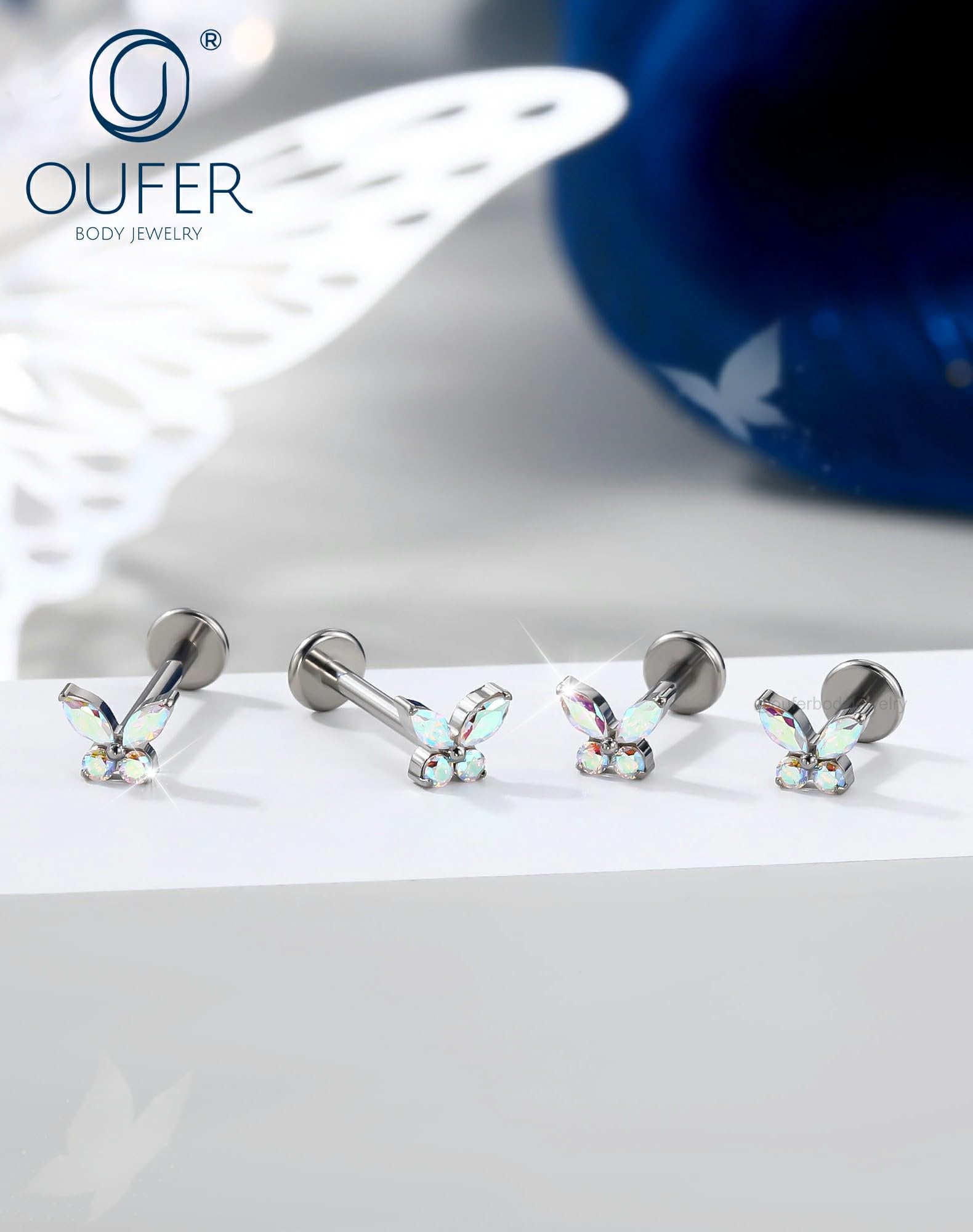 OUFER Body Piercing Labret Earrings: Titanium Lip Stud 16G/1.2mm Internally Threaded Helix Tragus Conch Cartilage Earrings Jewellery Butterfly Medusa Bar 6/8/10/12mm for Women — view 6
