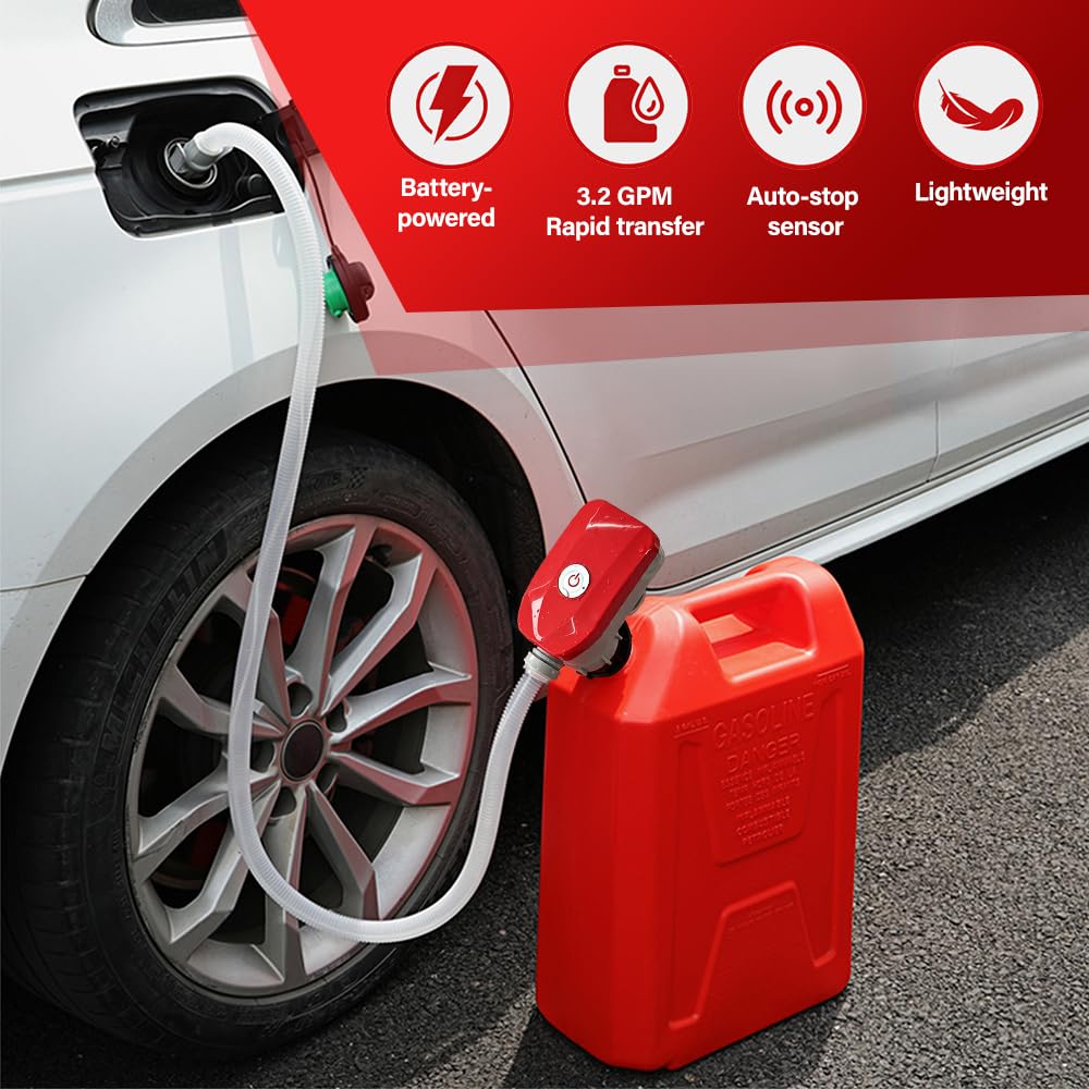 Pompe Electrique Carburant, 3,2 GPM Pompe de Transfert Carburant, Pompe Essence Electrique Avec 3 Adaptateurs, Pompe à Liquide Portable Idéale pour Huile, Diesel, Essence, Eau