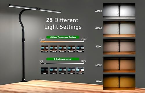 Miniatura 8 de Lámpara de escritorio LED con cuello de cisne flexible y abrazadera, luz de cuidado de los ojos para oficina, estudio o banco de trabajo, diseño de