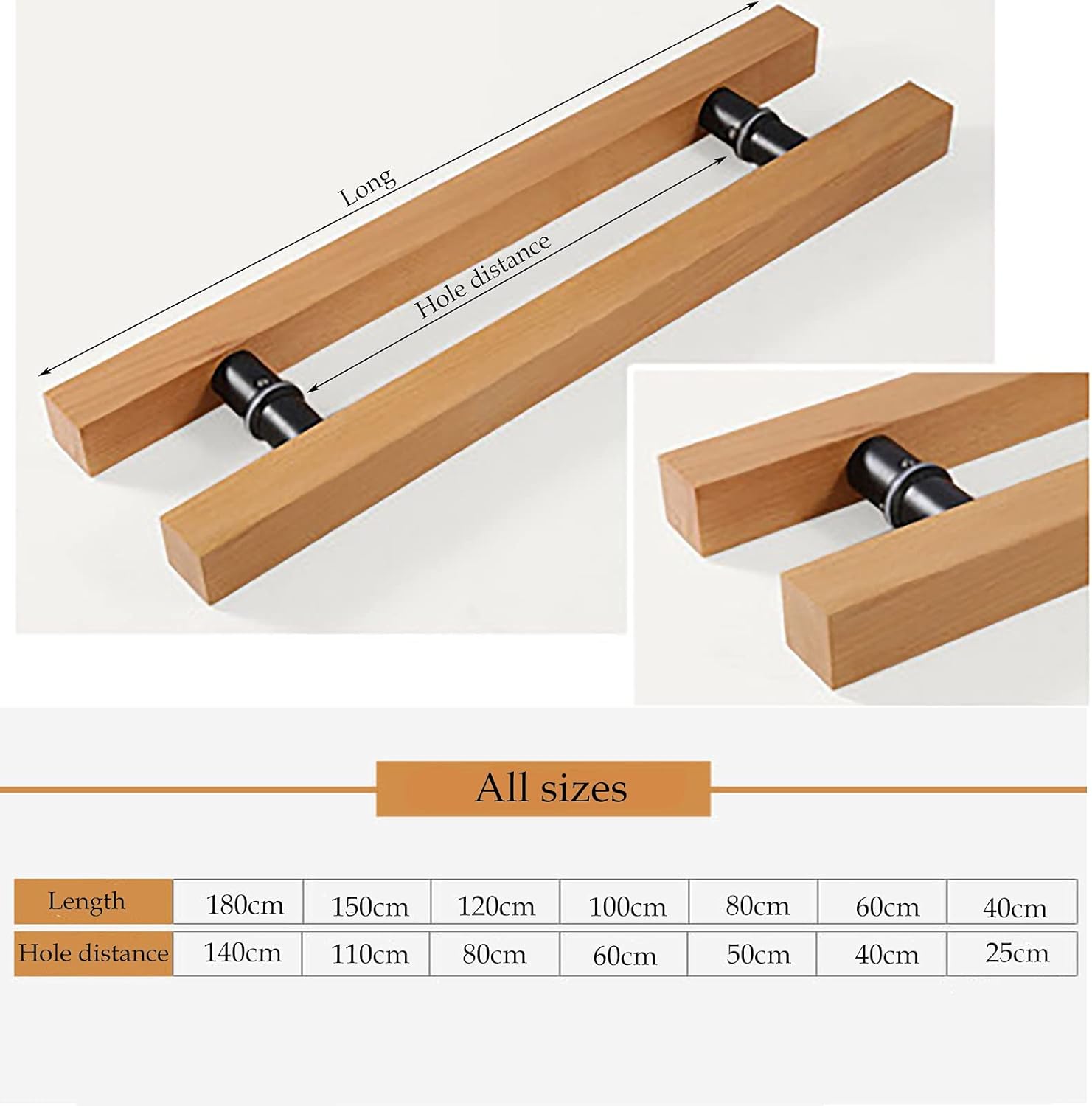 H Shape Gate Pull Handle with Hole Pitch 25/40/50/60/80/110/140cm for Glass or Aluminium Doors 100cm/39.4in