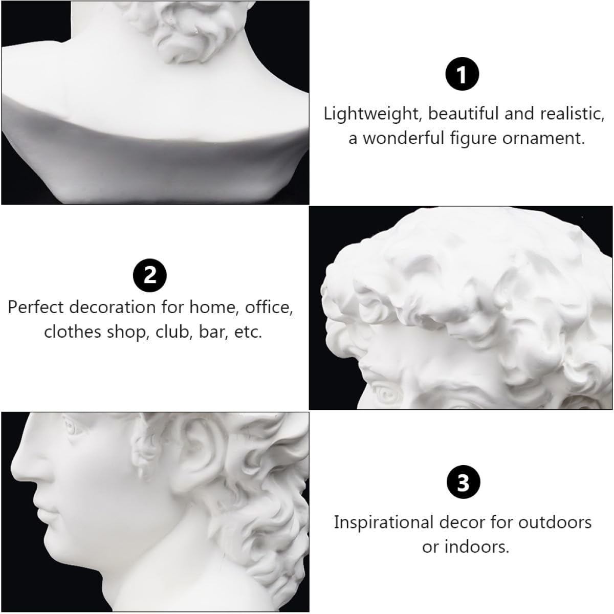 Happyyami Statua Decorativa in Resina Bianca Testa di David Stile Moderno per Arredamento Casa e Ufficio Funzione di Ausilio Didattico e Design Creativo Nordico