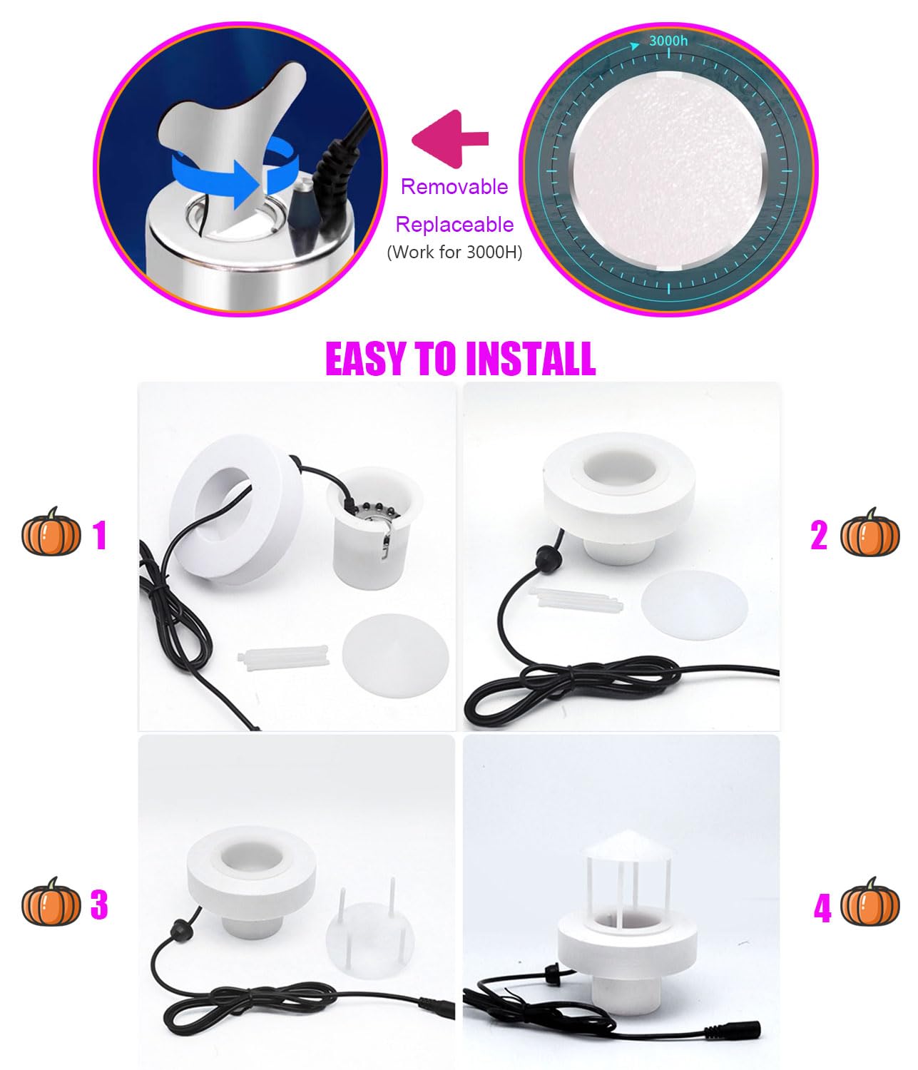 KINGYEENUO Fogger - Fogger a ultrasuoni 350 ml/H con 12 luci LED, Splash Guard, Float e 3 dischi di ricambio per acquario, stagno, serbatoio di pesce, alloggiamento rettile, Rocky, fontana interna