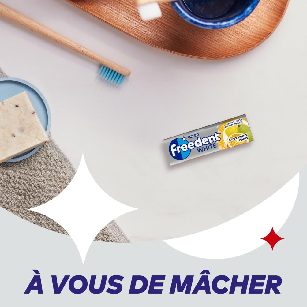 FREEDENT WHITE Chewing Gum Sans Sucre Goût Fruit 5 Paquets 70g