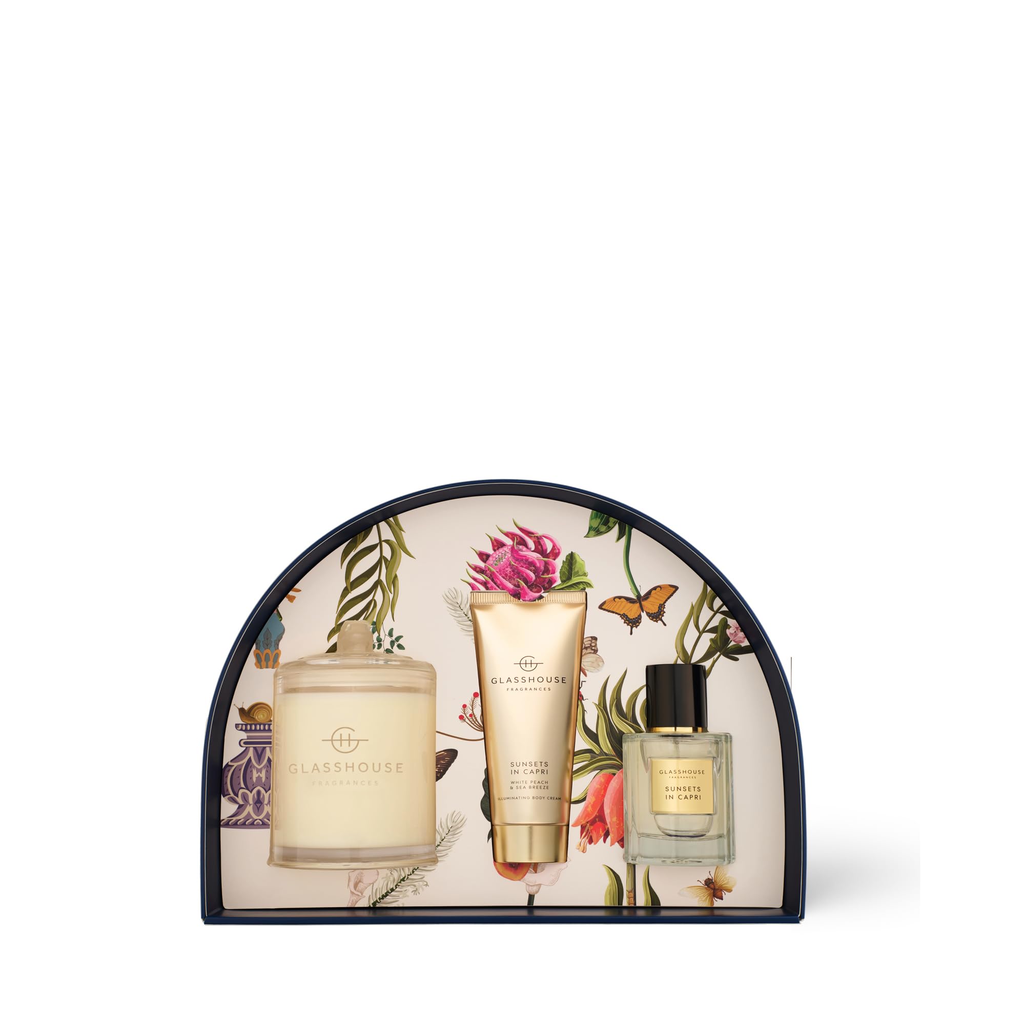 Glasshouse Fragrances Sunsets In Capri Gift Set, Intense & Long Lasting Perfume, White Peach & Sea Breeze