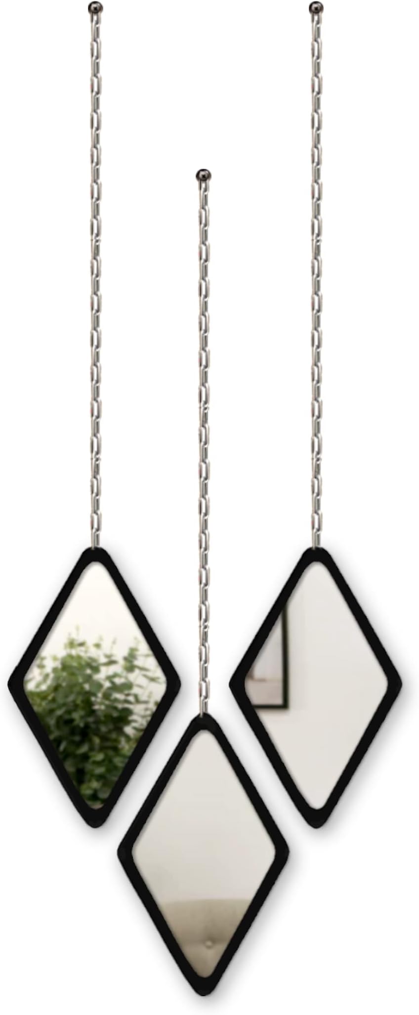 Decorcreed Diamond Shape Decorative Wall Mirror Hanging Chain Frameless Mirror 3 Piece Set of 1 Decor Mirror, Unframed