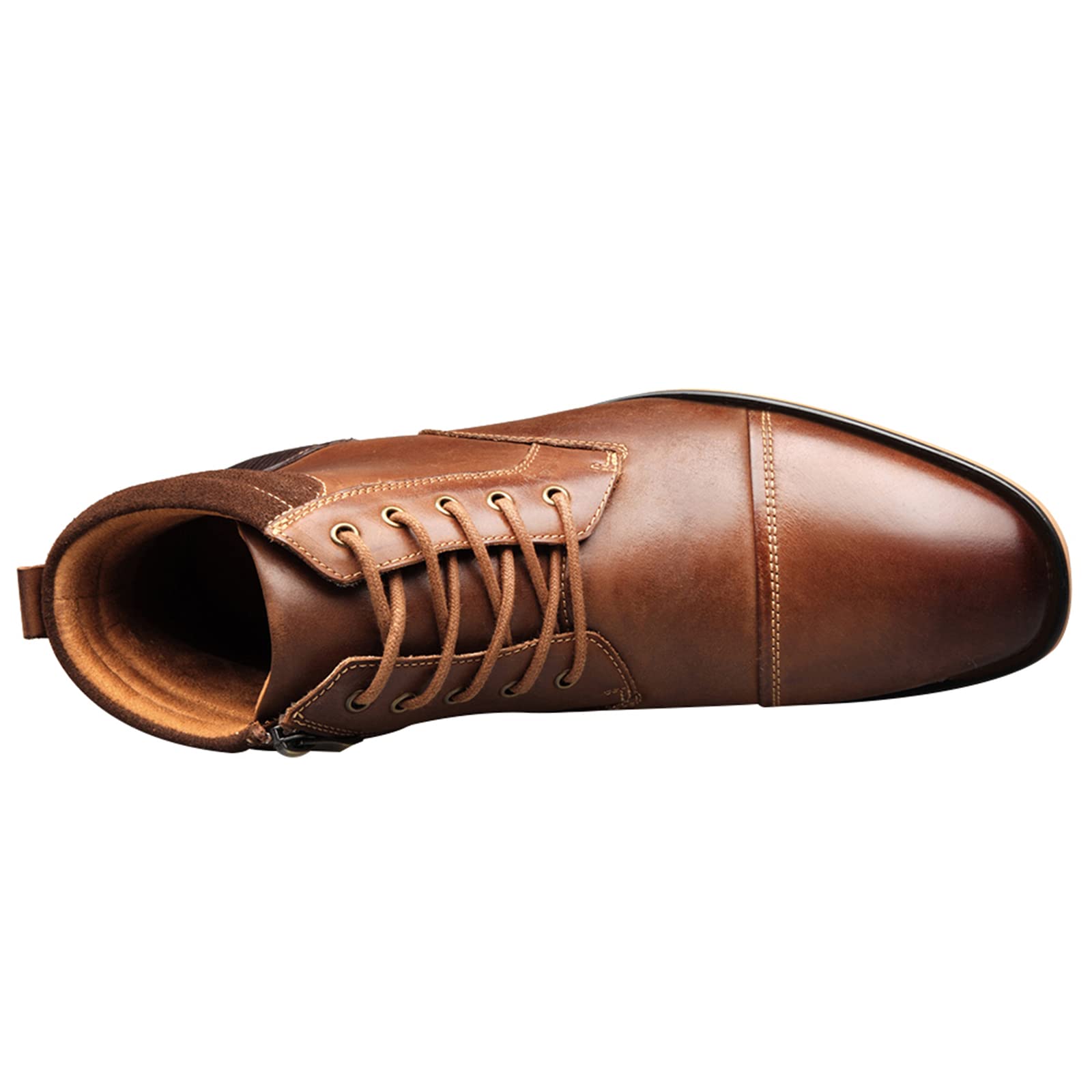 ANUFER Hommes Vintage Lacets Cuir Bottines Zip Formel Chaussures Habillées