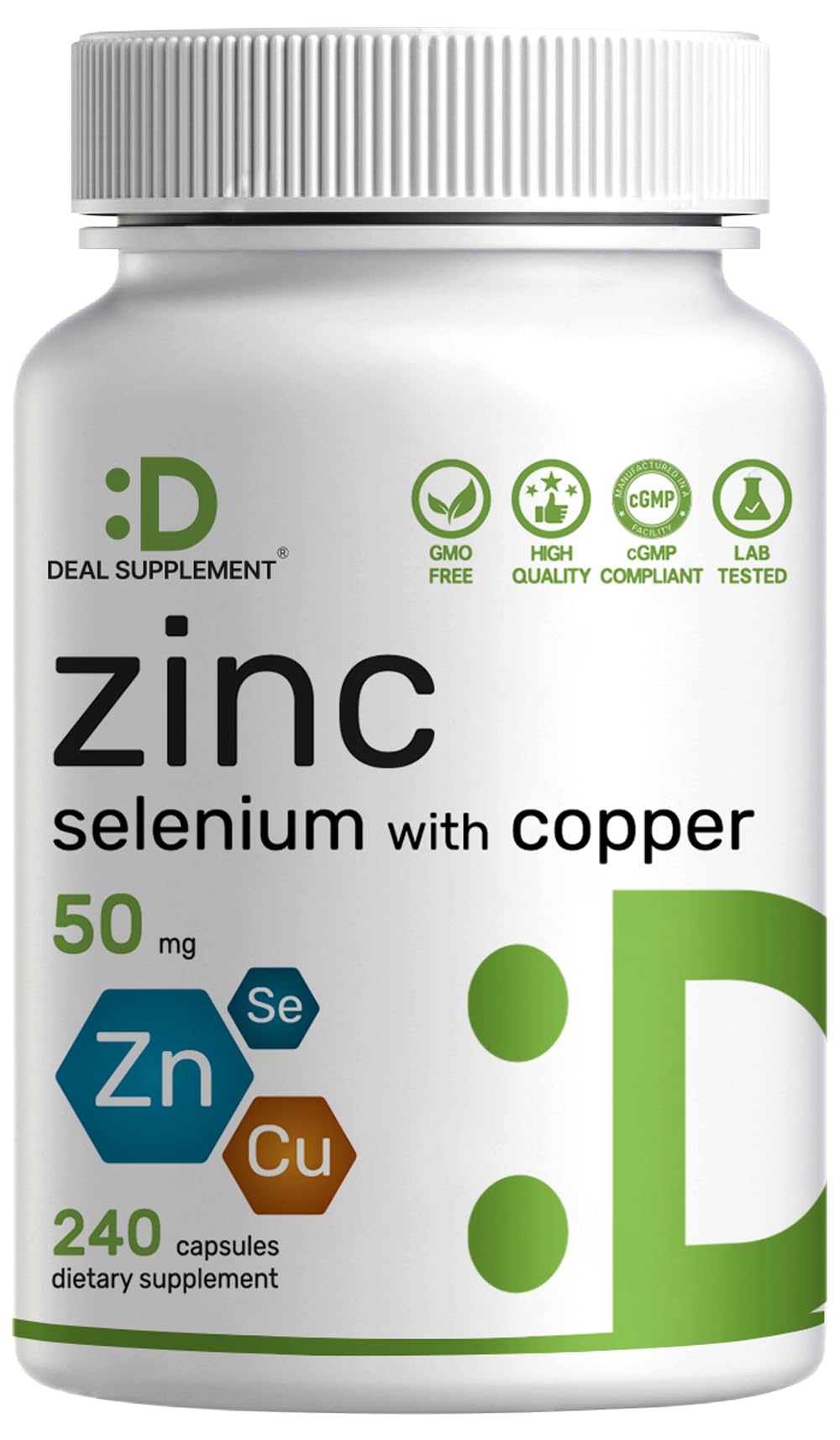 Zinc 50mg with Selenium 200mcg + Copper, 240 Capsules, 8 Month Supply, 3 in 1 Mineral Formula, Zinc Picolinate Complex Supplement, Supports Healthy Immune System for Adults and Kid