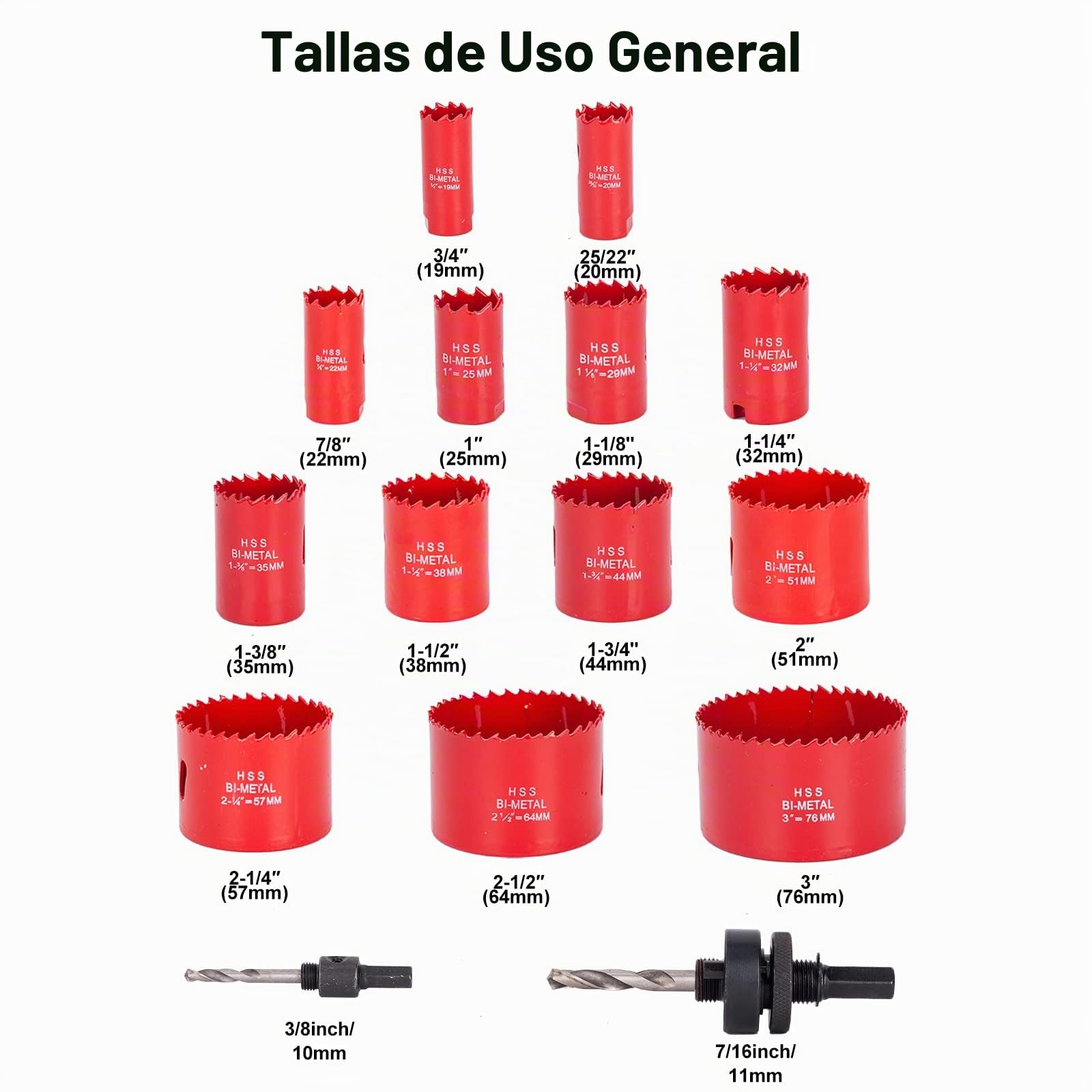 23 sierras de corona bimetal, juego de sierra de corona universal con 13 hojas de sierra de 19 mm, 76 mm, ideal para taladrar metal blando, madera, placa de PVC y placa de plástico