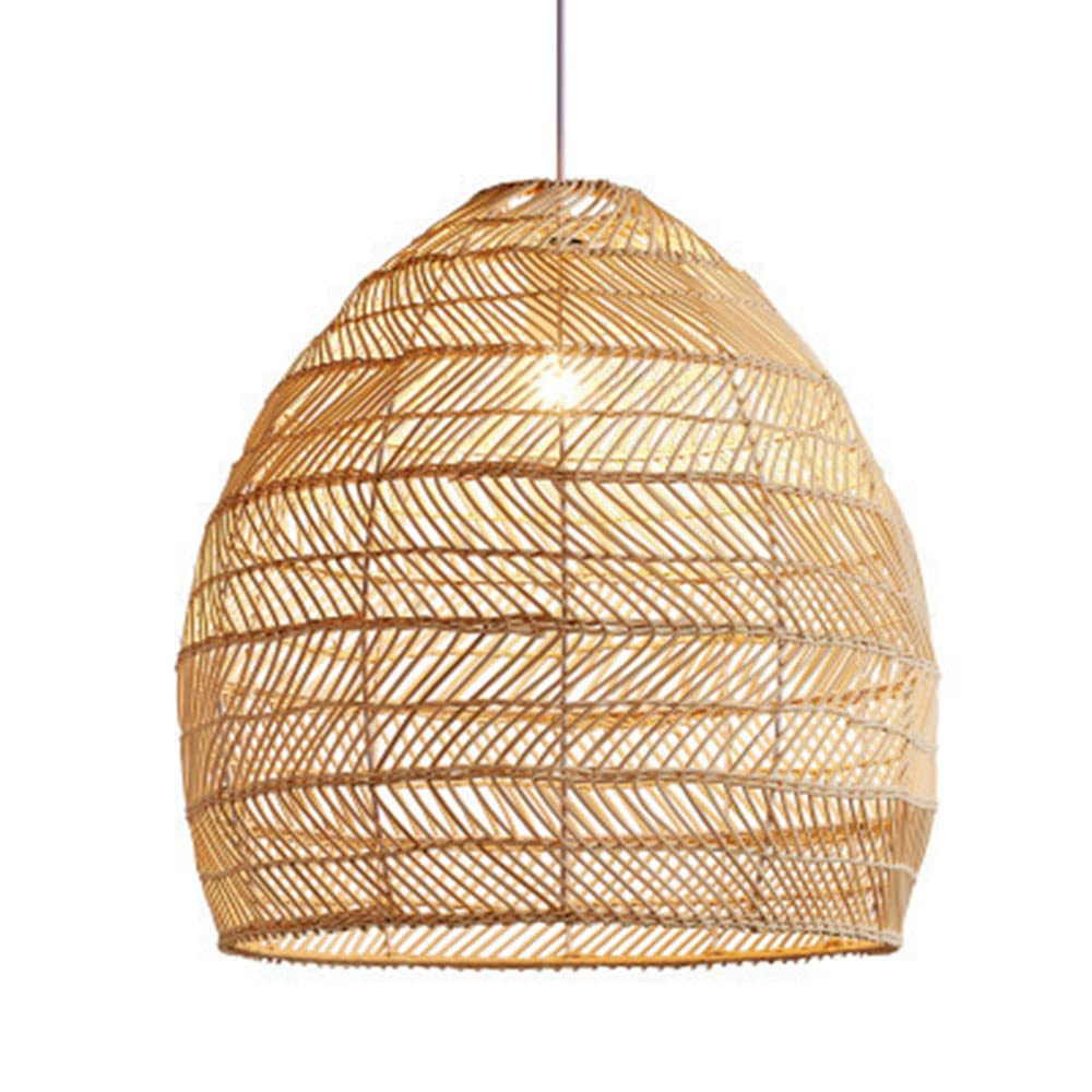 WELTS Rattan Pendant Light Japanese-Style Lamp Shade Natural Rattan Art Lantern Decor Chandelier Hand-Woven Bamboo Hanging Lamp Home Decoration Lighting Fixture for Living Room, Balcony