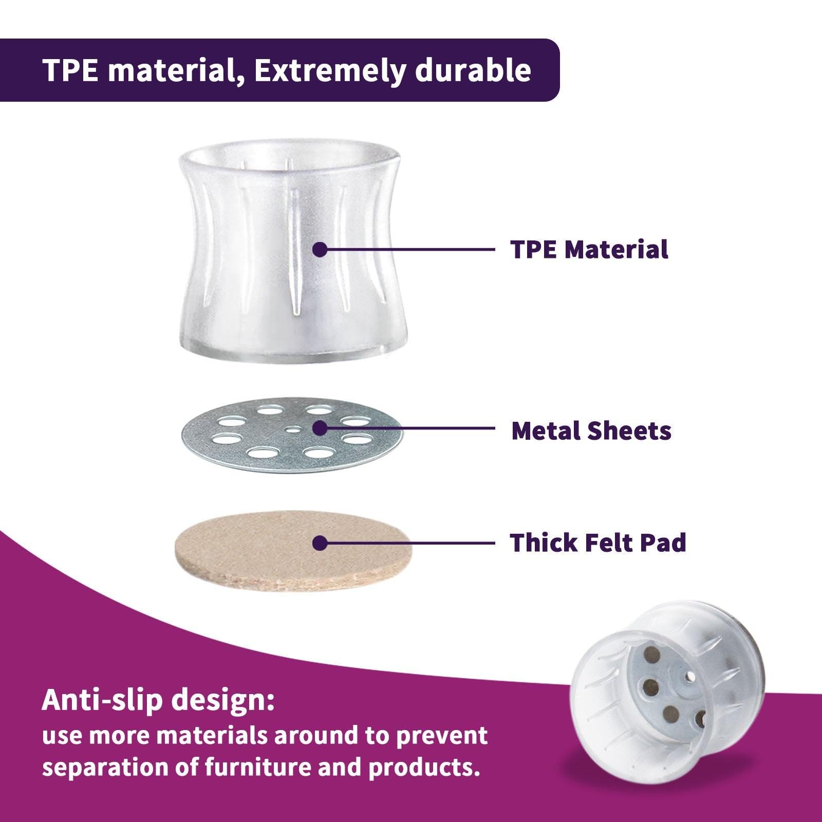 MAGIC SLIDERS 24137 - Magic FIT - 1 1/4" - 1 7/16" Round Slider - 4 Pack - Rubber Pad Sliders for Household Furniture to Protect Surfaces, Wood, Tile, Carpet, and Vinyl Floors