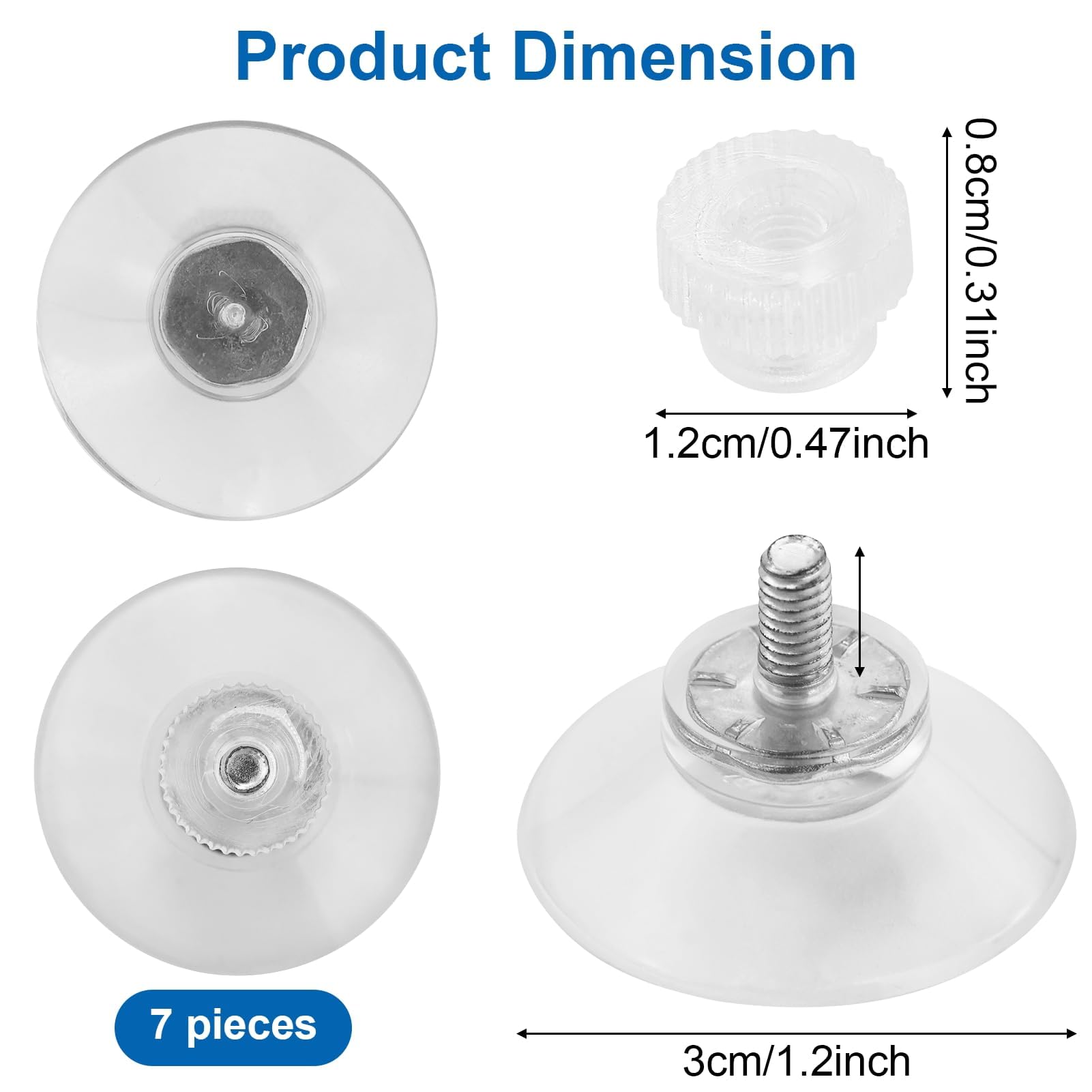 Produktbild von Flintronic Saugnäpfe 25mm Mit Gewinde – 12 Stück, Transparent, Rändelmutter, Starke Haftung Für Glas, Auto & Deko