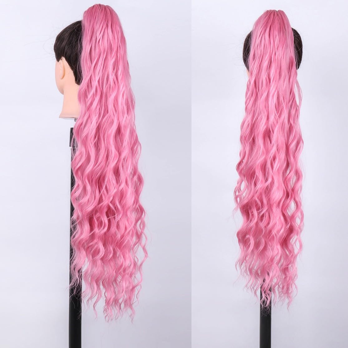 Super Long 80cm Thick Ponytail Extension Synthetic Loose Wavy Claw Clip in High Ponytail for Women Seamless Fake Full Pony Tail Hairpiece (Pink) - Image 3