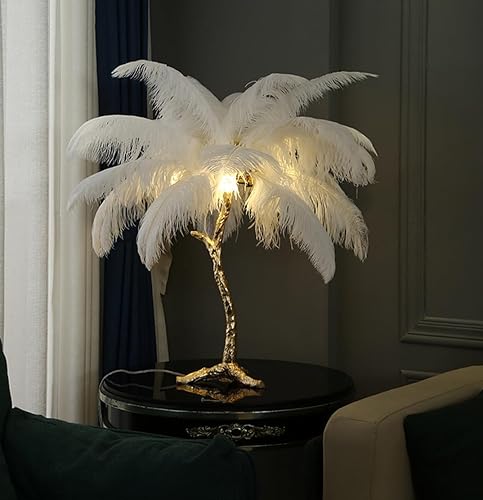 Miniatura 3 de Lámpara de plumas de avestruz, lámpara de plumas de resina con plumas de avestruz naturales (contiene fuentes de luz) tiene interruptor de pie