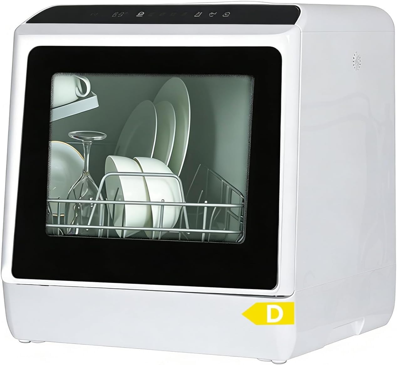 YOURLITE Mini Lave-Vaisselle de Comptoir,6 Programmes de lavage,5L | Lave Vaisselle de Table avec Grand Écran,Contrôle Tactile,3 Couverts,Double Jet 360°,pour Camping-car,APT,Dortoir,Blanc/Noir