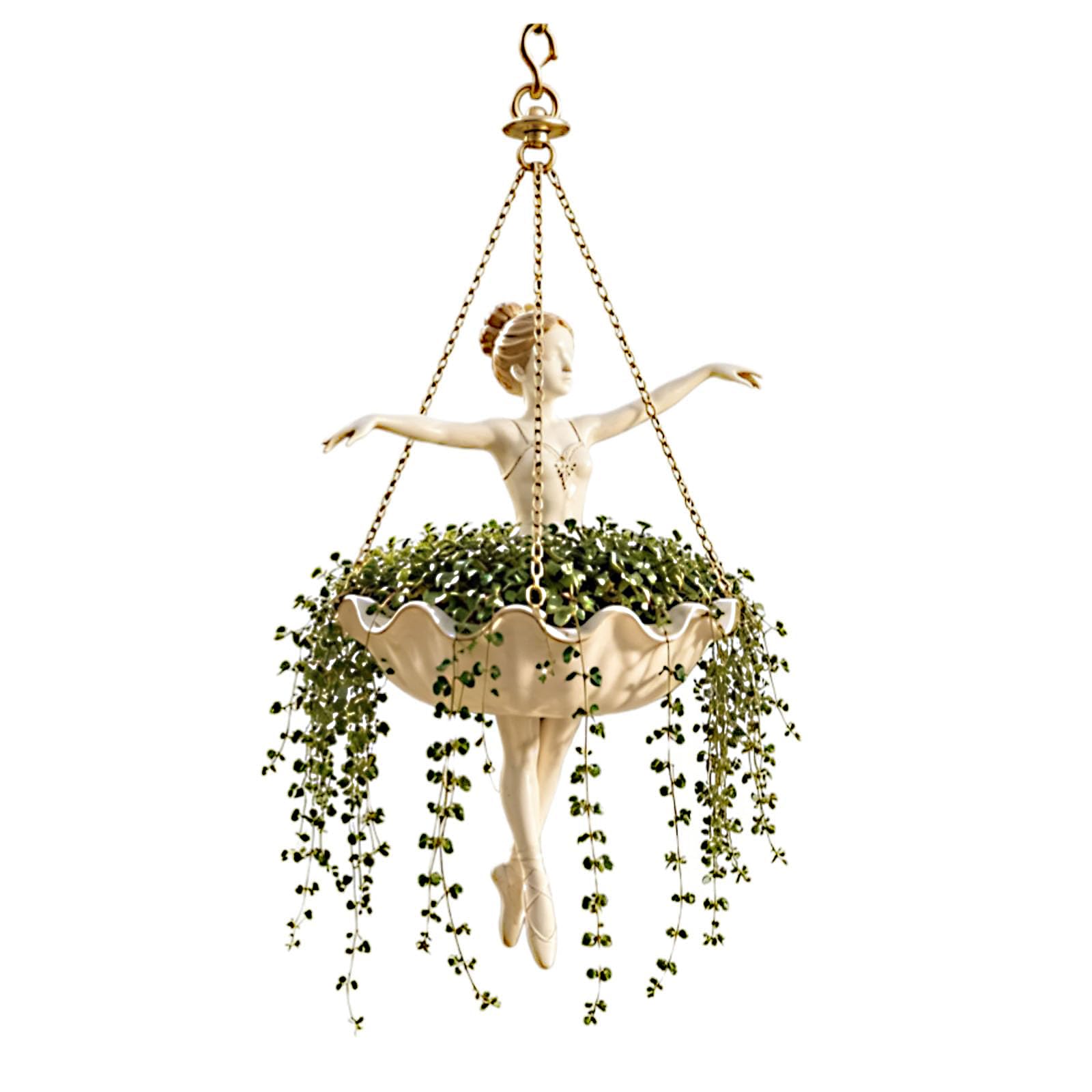 JORCEDI Ballet Dancer Hanging Planter Decorative Hanging Flower Pot for Indoor & Outdoor Use Whimsical Ballerina Plant Holder for Succulents Spider Plants & Vines (White)
