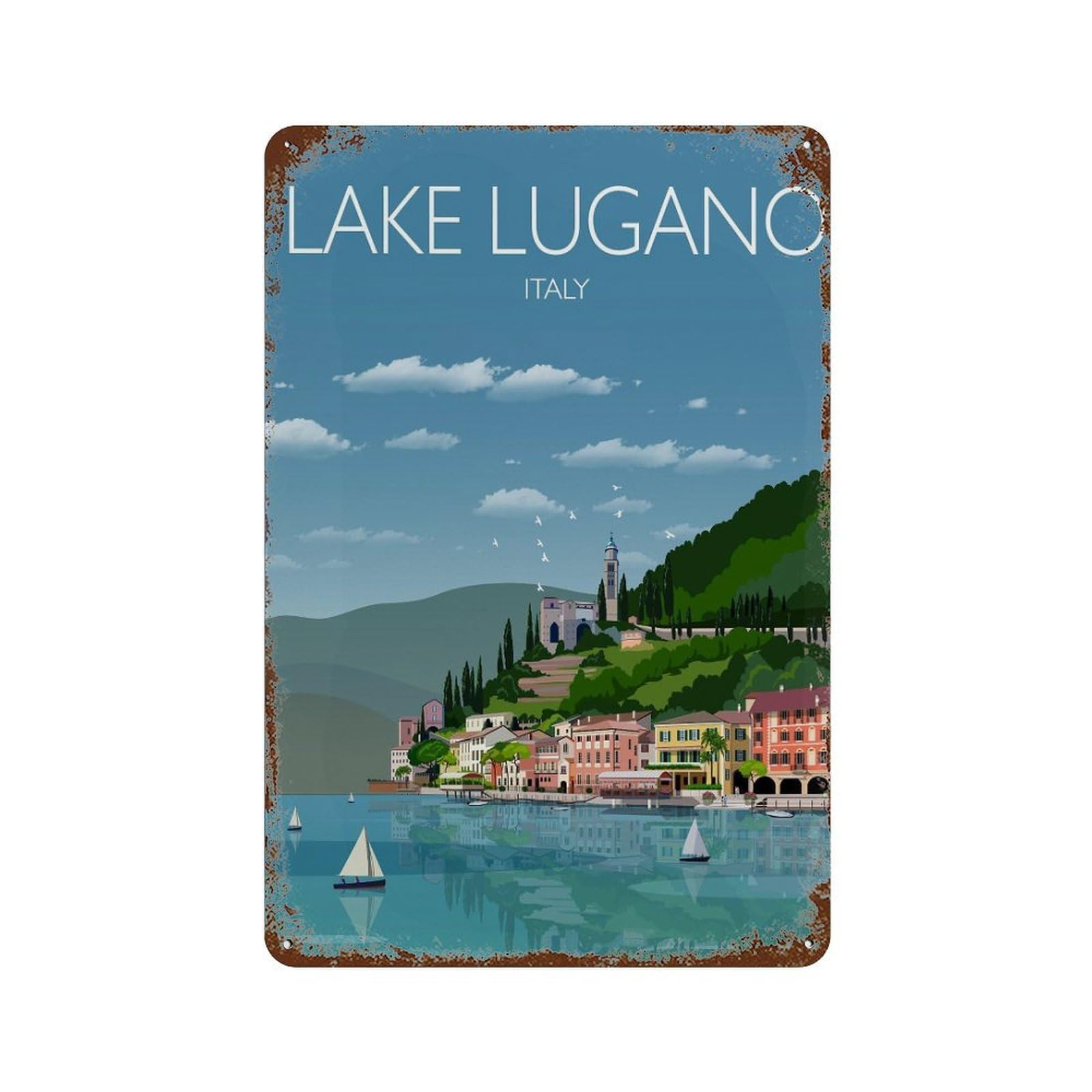xiaoxiaoshen Travel of Lake Lugano Italy Italian Lakes (2) Wall Decor Art Metal Tin Poster Modern Home Decor Art Home Bar Shop Decorations Vintage Sign 30x20cm